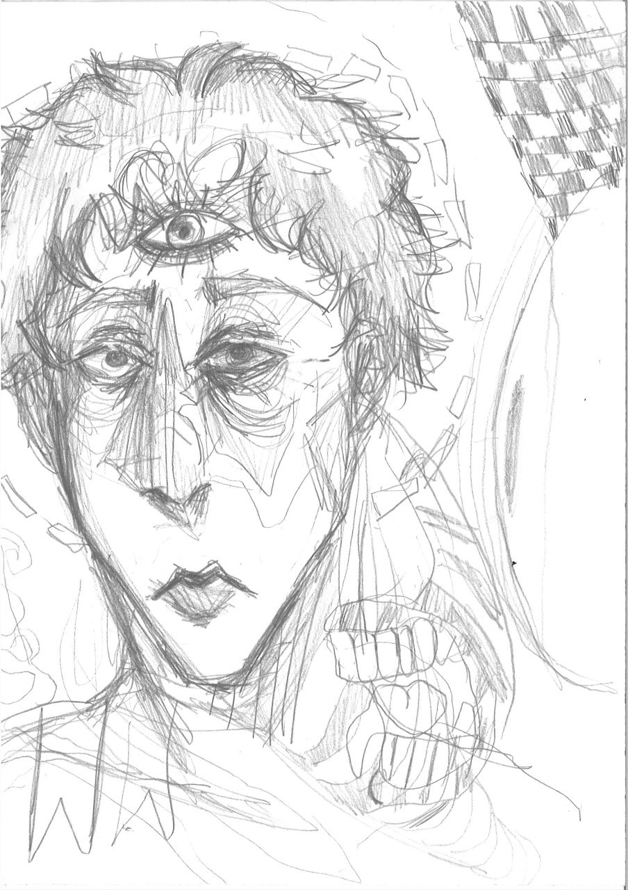 The portrait of a person with an extra eye in the middle of their forehead