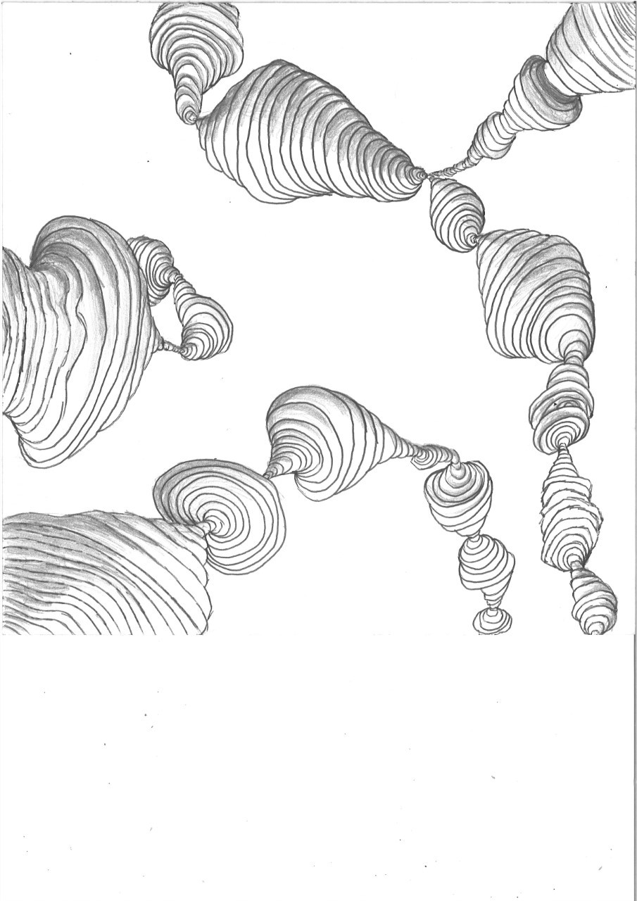 A series of curves form odd-shaped structures that connect