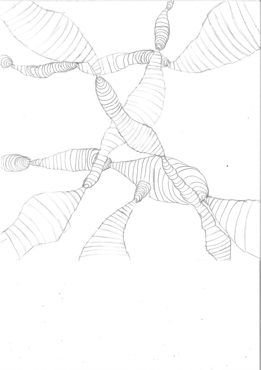 A series of strange-shaped 3D structures connect