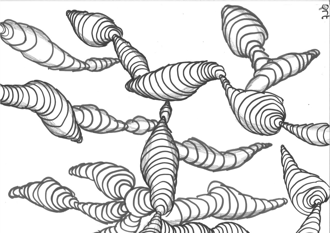 A drawing of several strange rounded shapes