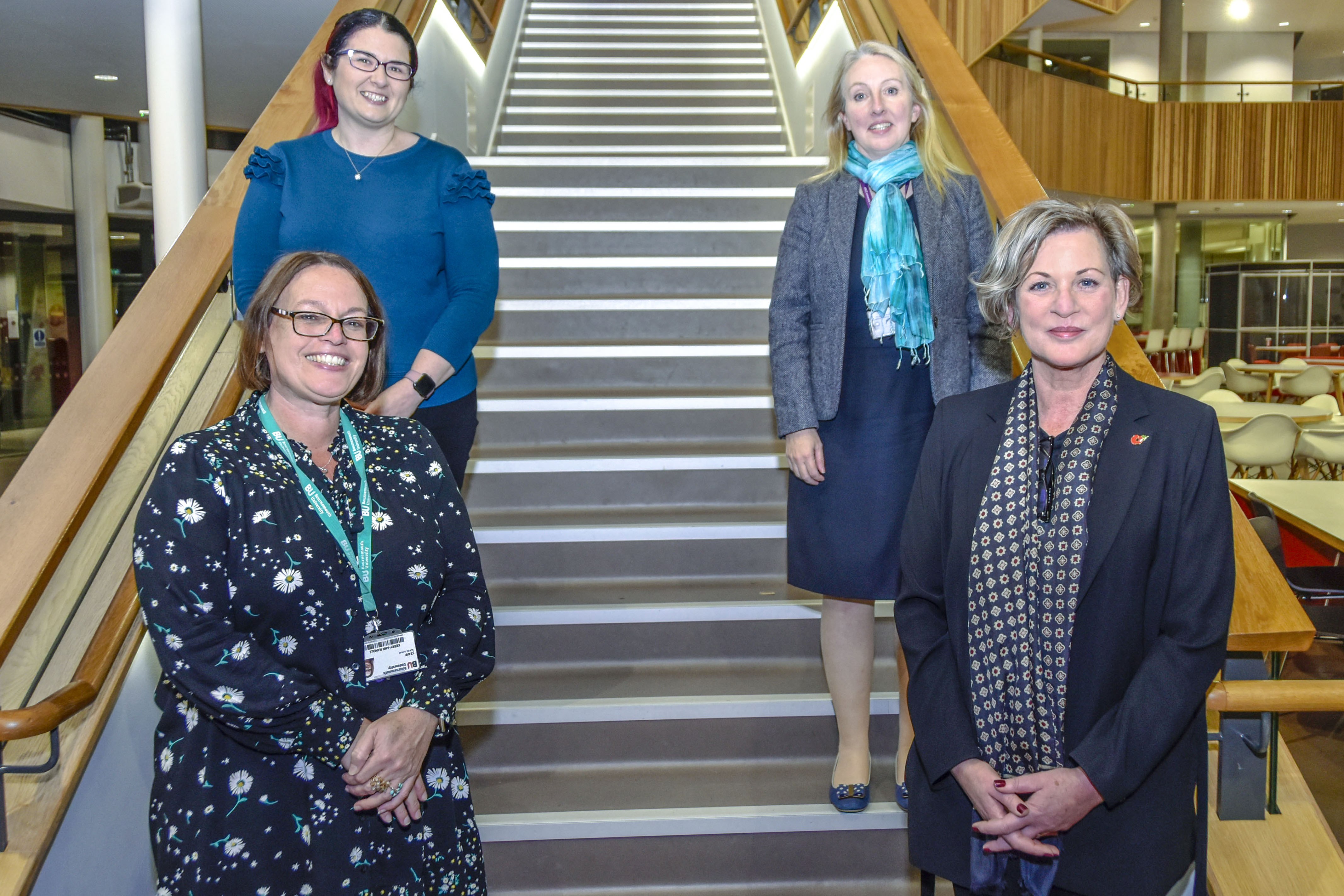 Strategy Launch: (L-R) Kerry-Ann Randle, Head of Student Support and Wellbeing (BU), with Dr. Ann Luce, Research and Media Lead for the Pan-Dorset Suicide Prevention Strategy, Caroline Cooke, Head of Library and Learning Services (AECC University College) and Heidi Cooper-Hind, Head of Academic and Student Services (AUB)
