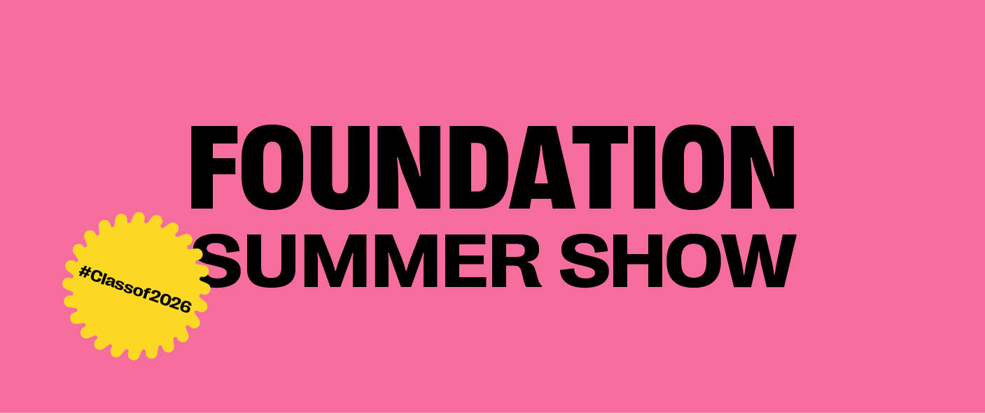 Pink background with black text reading "FOUNDATION SUMMER SHOW". Yellow circular badge on left with "#classof2024" in black text.