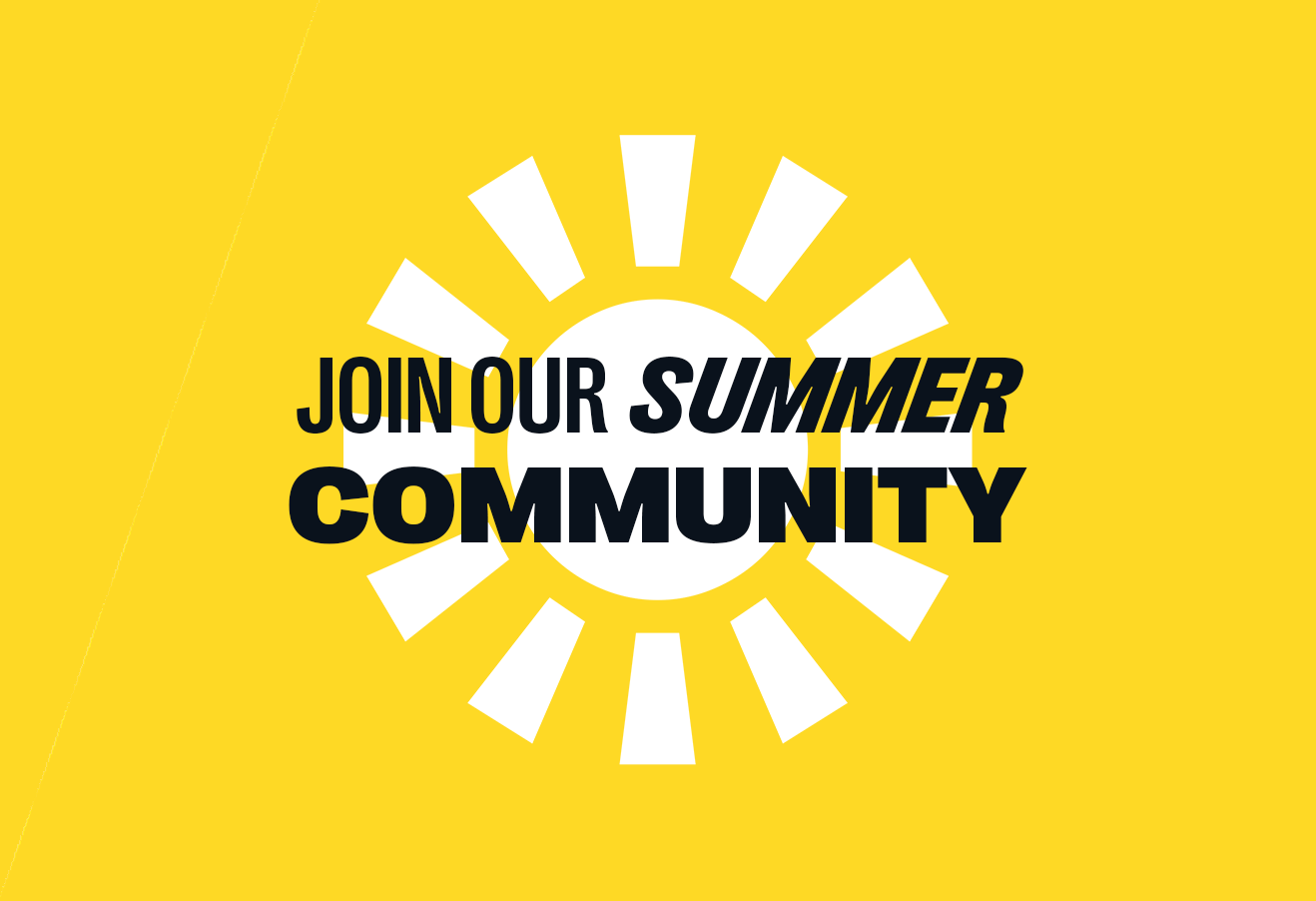 Banner reads 'join our summer community' with a sun in the background