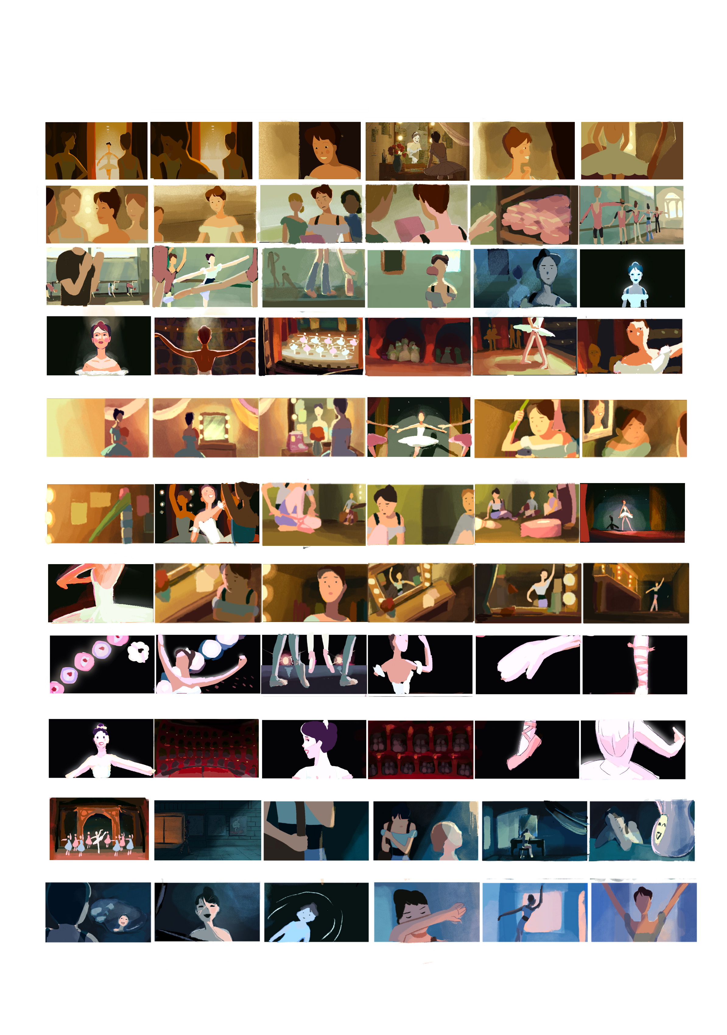 A grid showing several frames of an animated sequence.