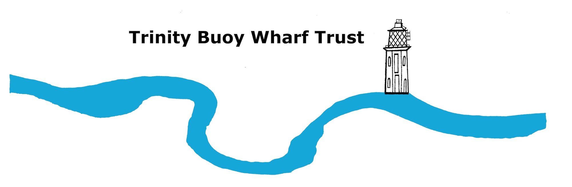 The Trinity Buoy Wharf Trust logo with a blue wave-like line and a lighthouse icon on a white background.