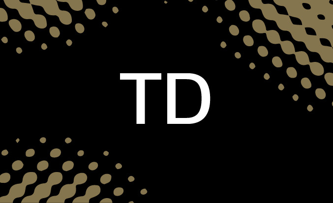 Black and gold banner with the white text "TD" in the centre.