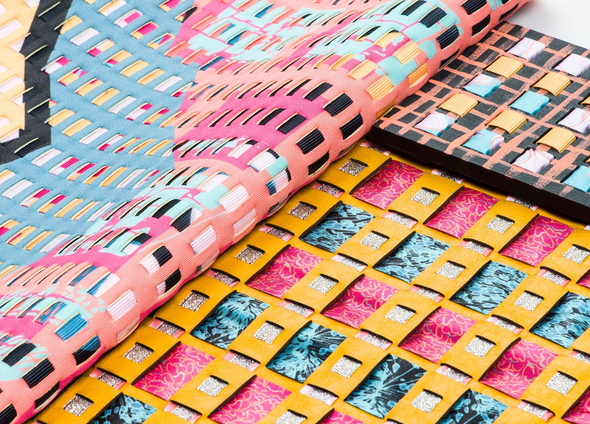 Close-up photo of a heavily patterned woven material