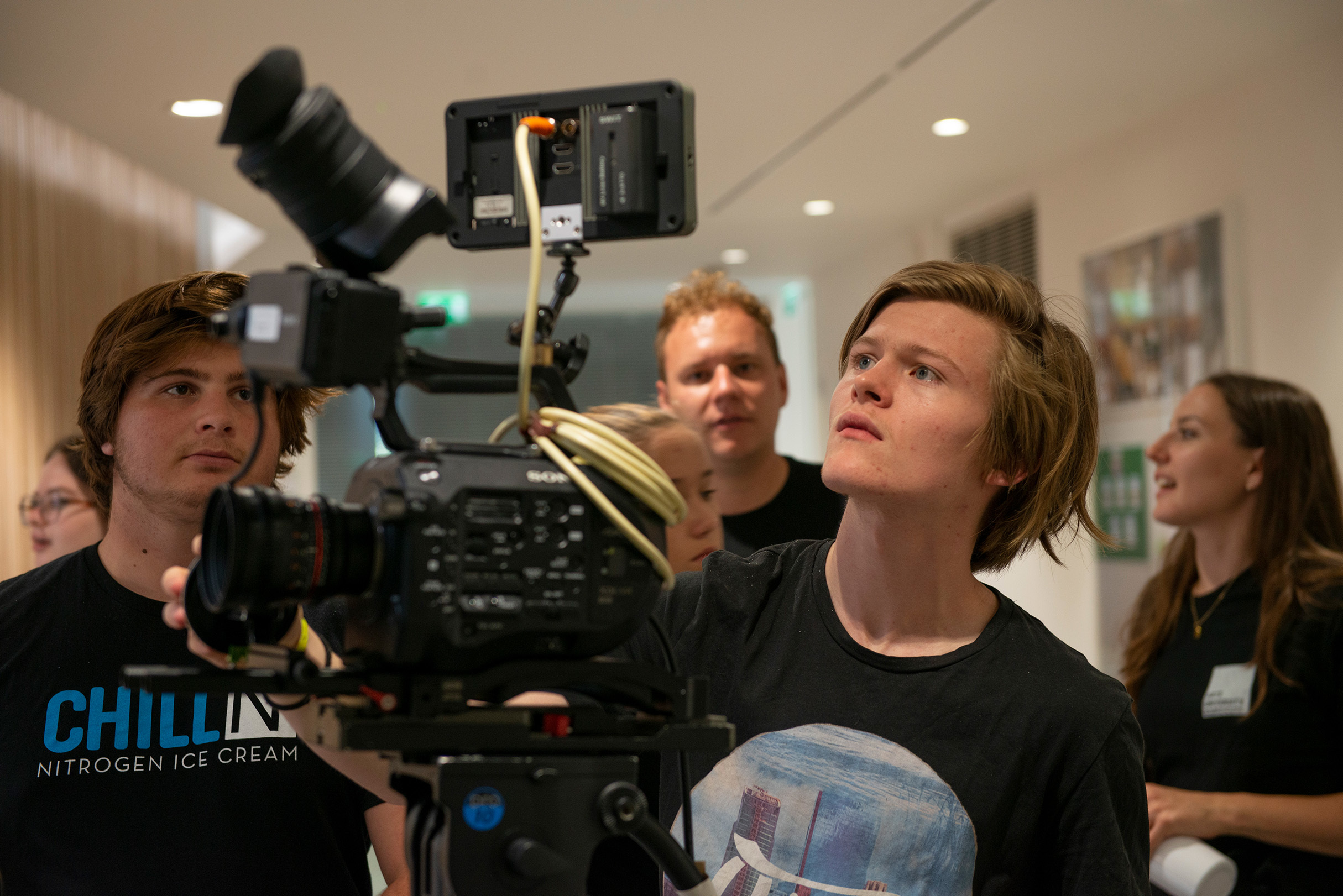 Students operating film camera