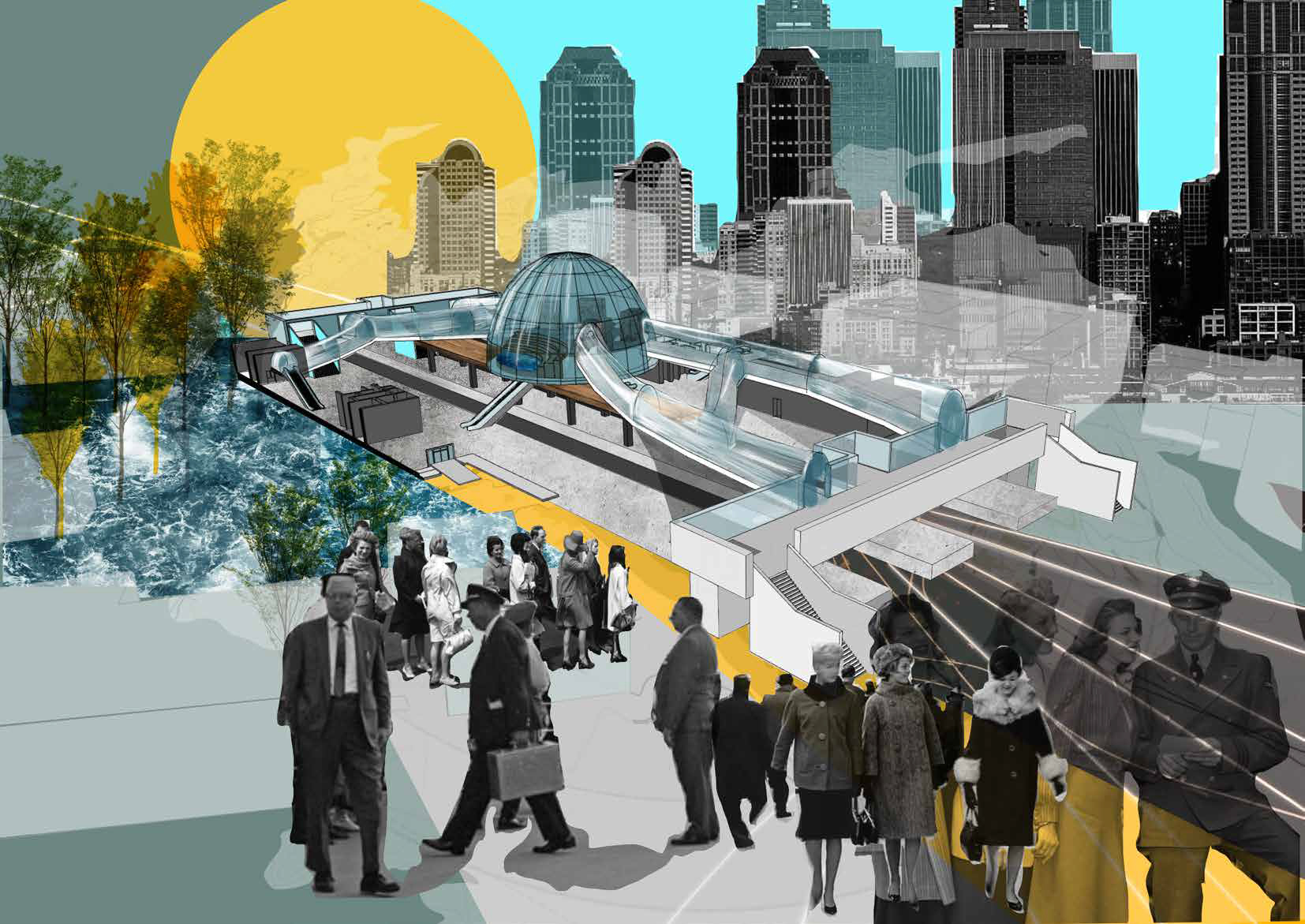 Abstract artwork showing a busy city