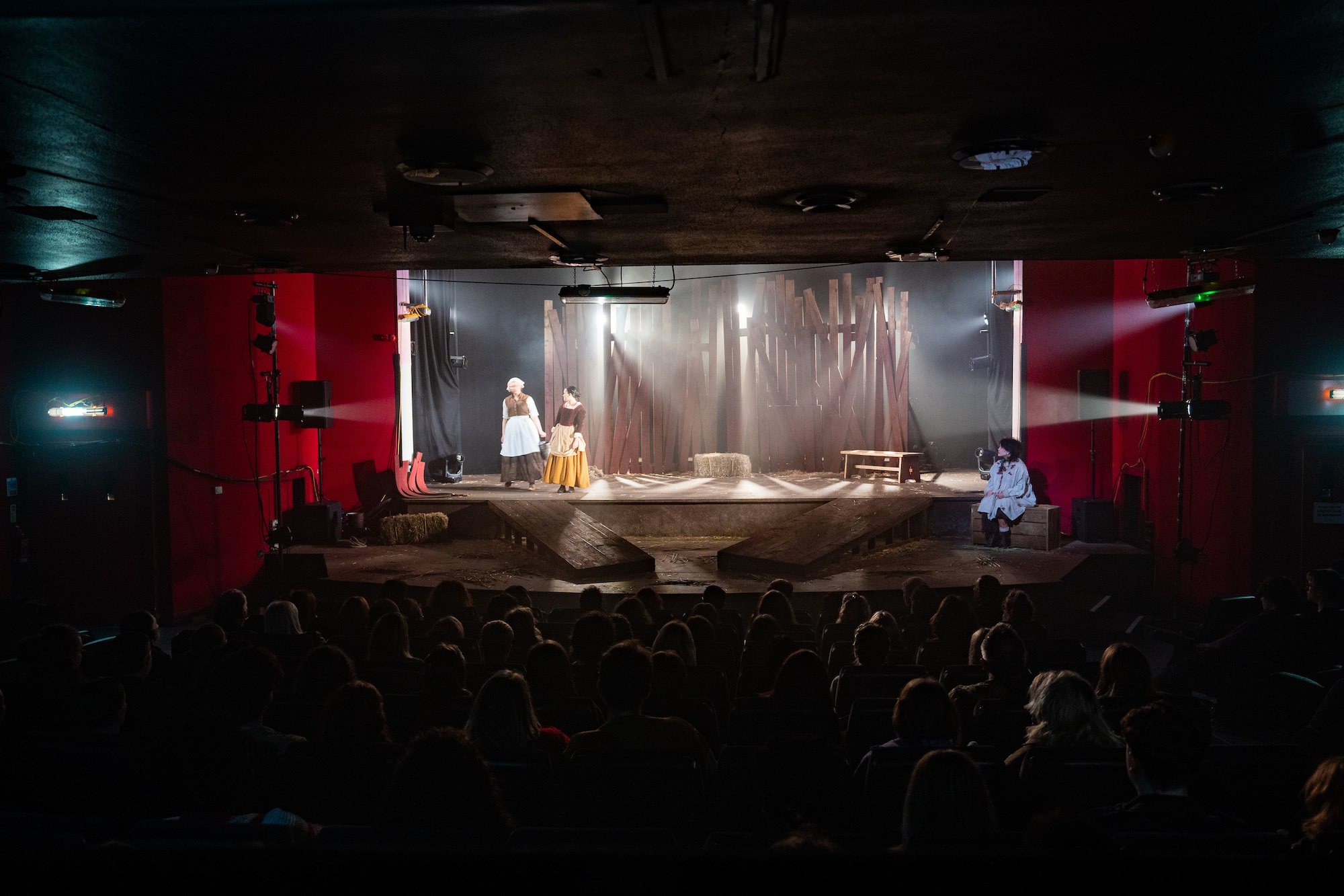 AUB Productions' 'The Ballad of Maria Marten' – actors in period costumes, wood-panelling stage design.