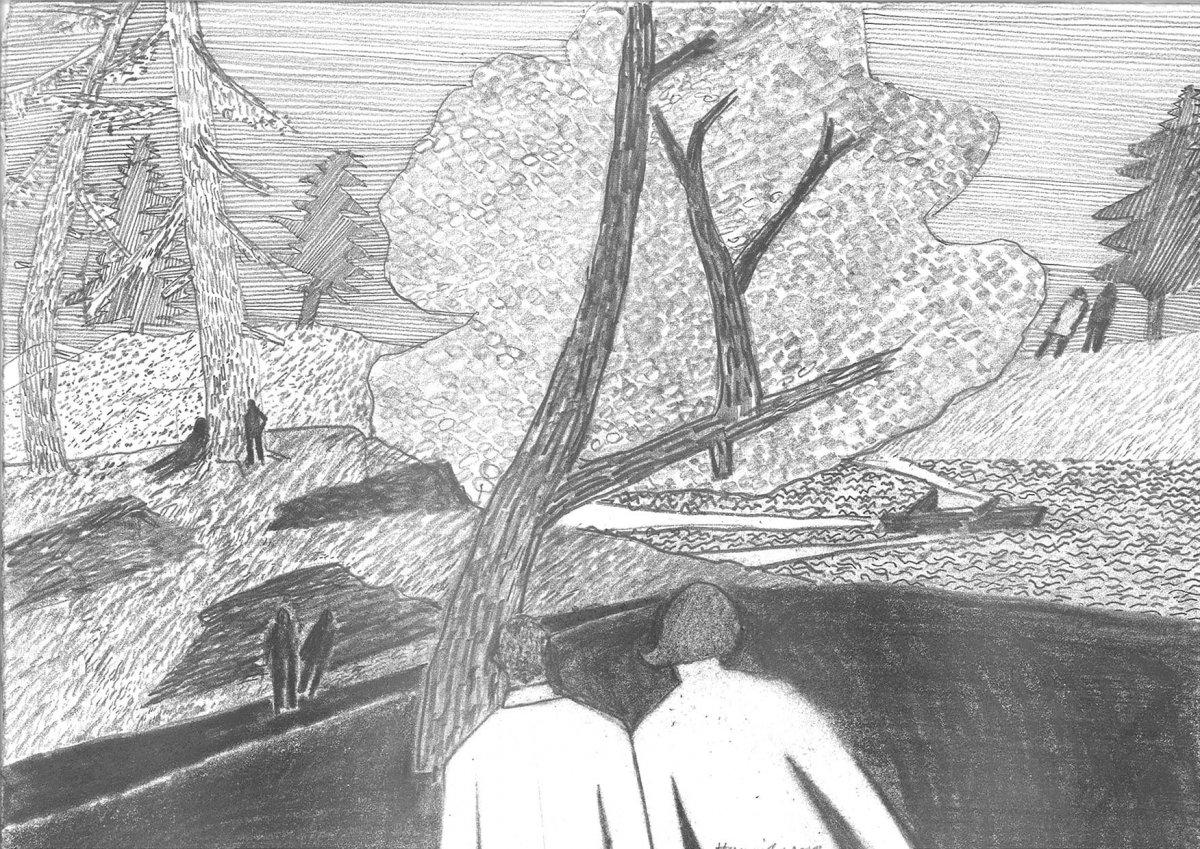 Pencil sketch of a landscape