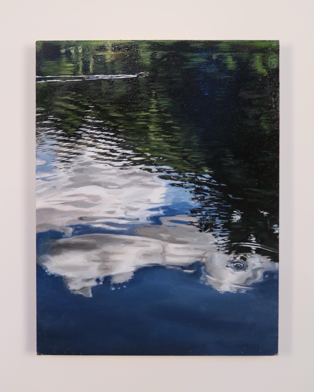 Painting of water ripples reflecting the sky.