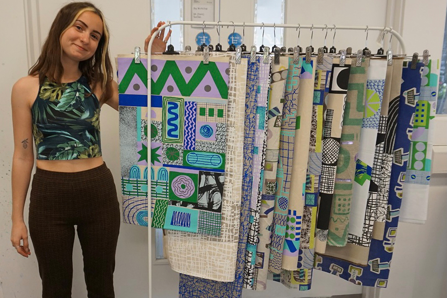 Robin and Lucienne Day Prize winner Tianna Pepe with her designs