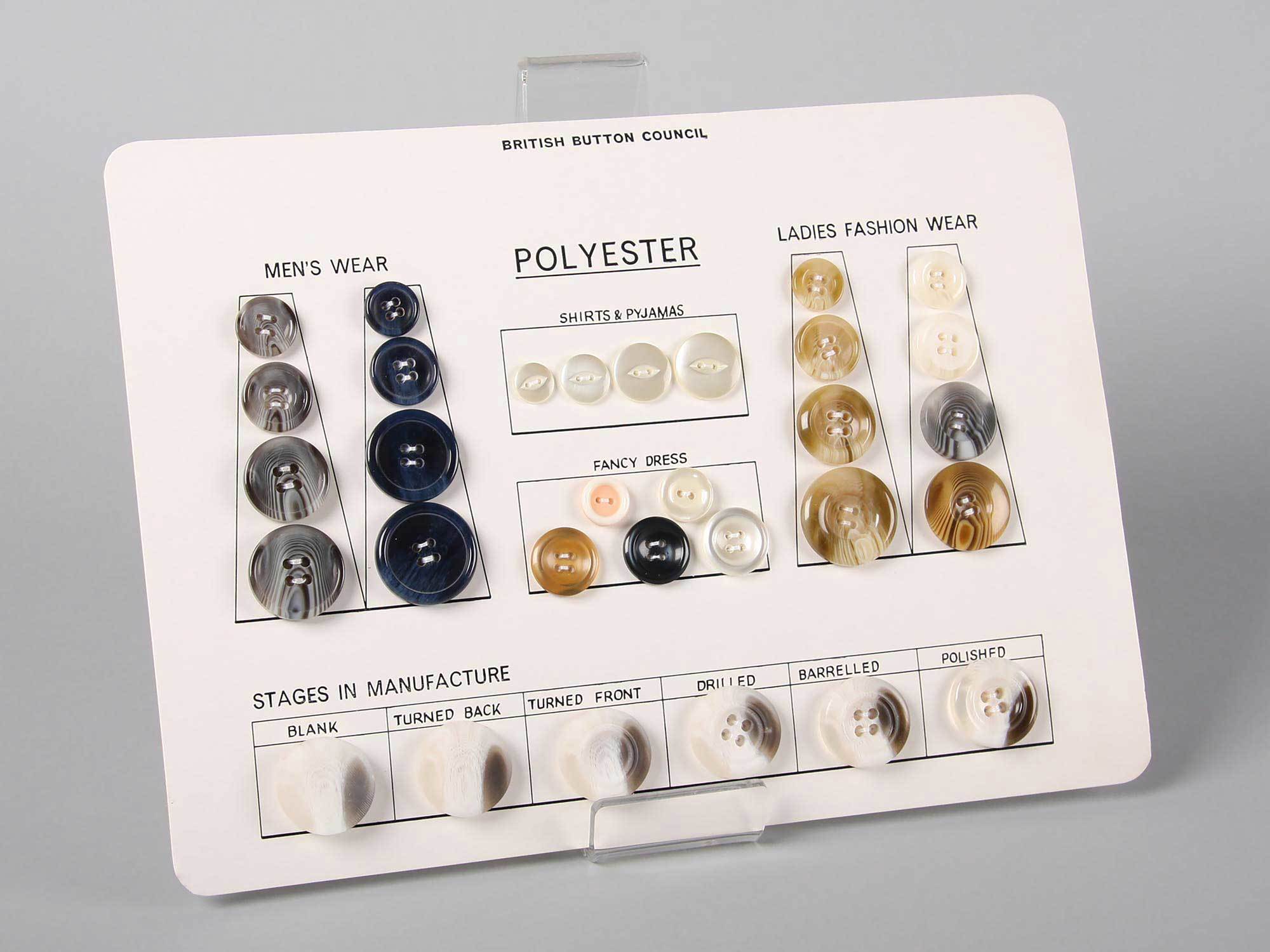 Polyester button card with buttons attached to it