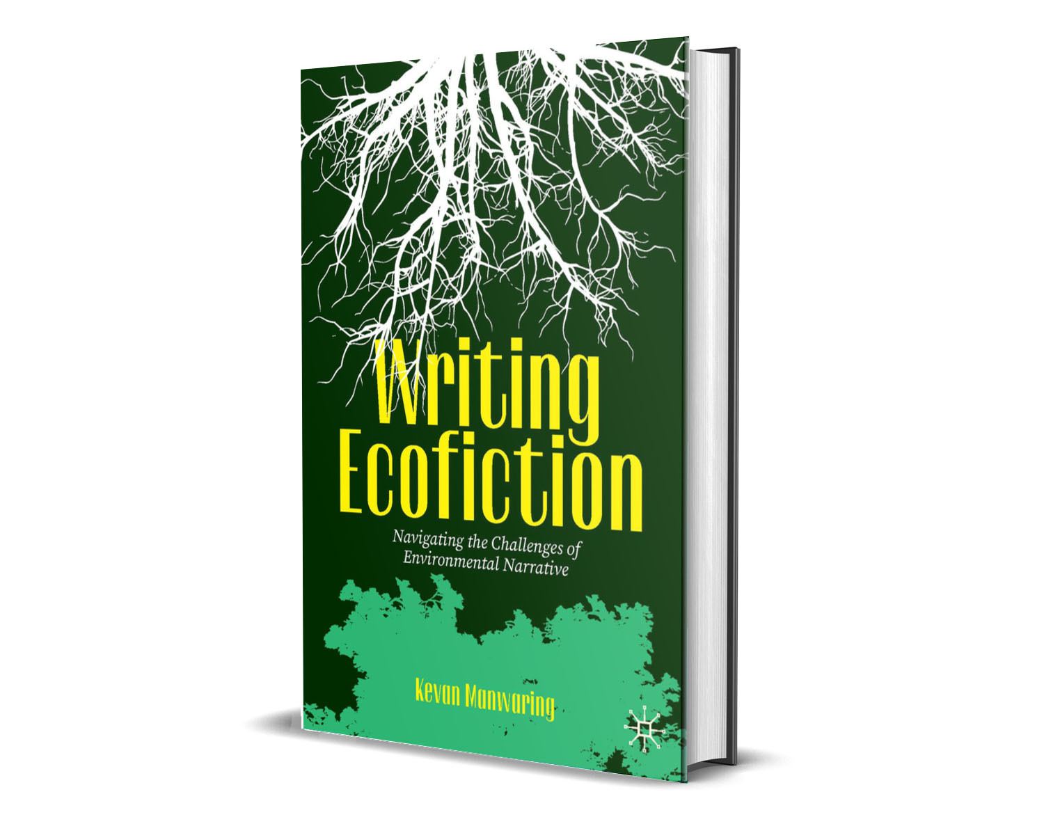 A copy of the textbook 'Writing Ecofiction' by Dr K Manwaring facing out on a slight angle on a plain white background.