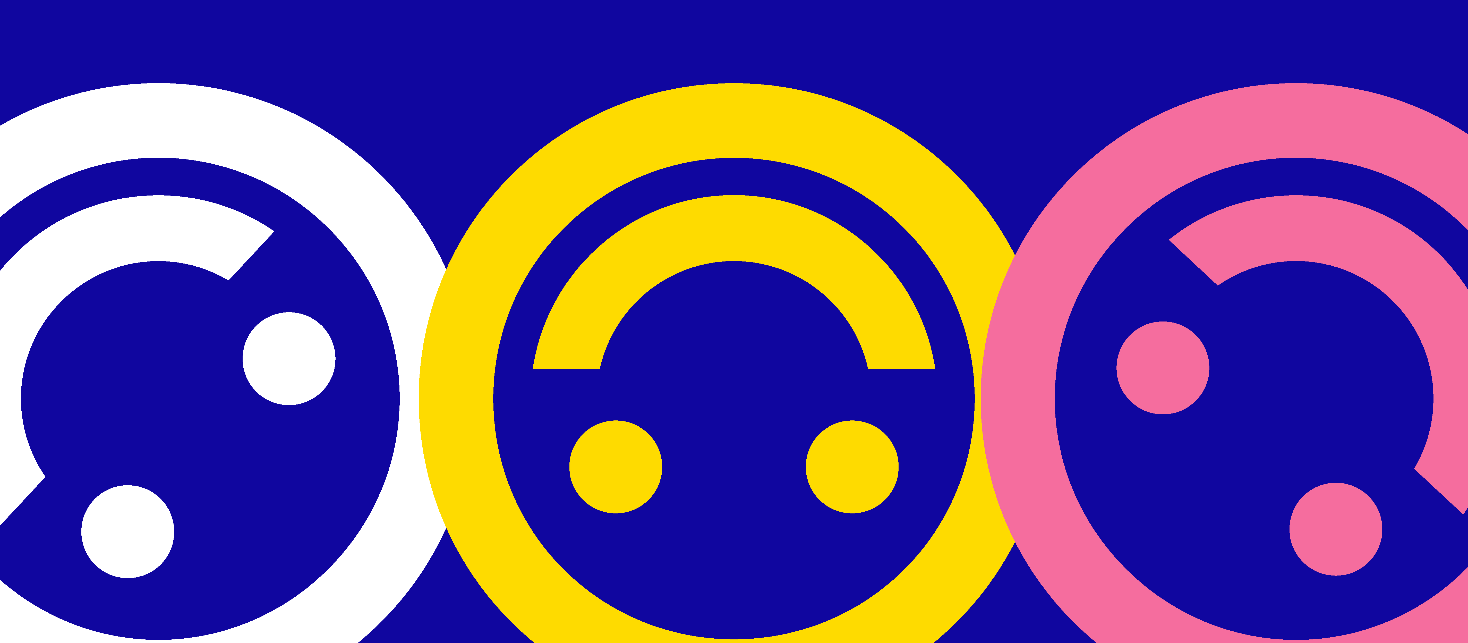 Decorative banner with three upside-down smiley faces.