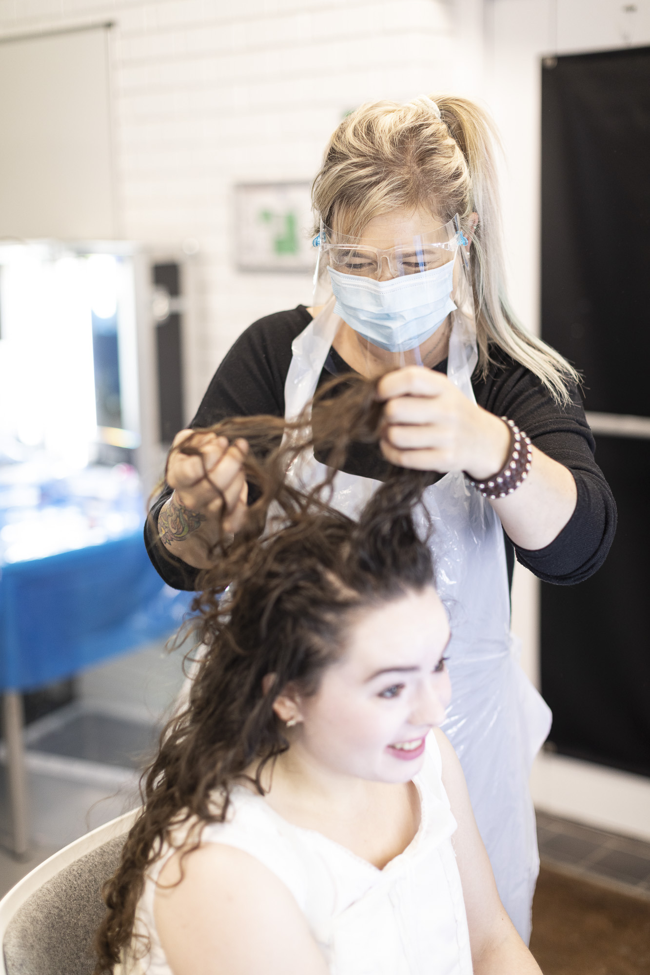 Make up and Acting students getting ready for a production of Warp and Woof