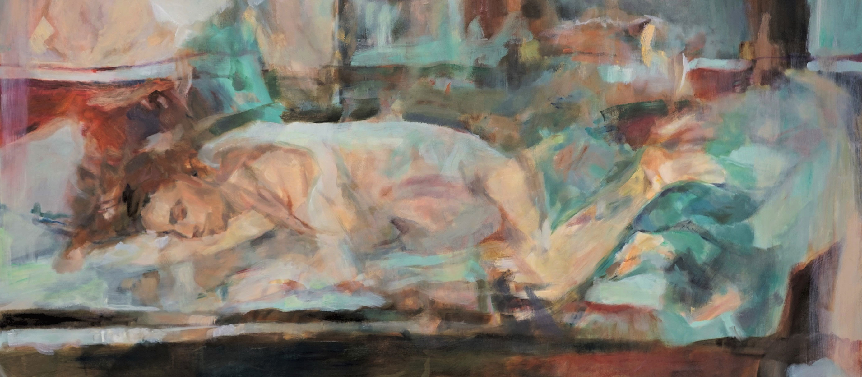 I'll wrap up my bones and fall - Painting of a person lying down