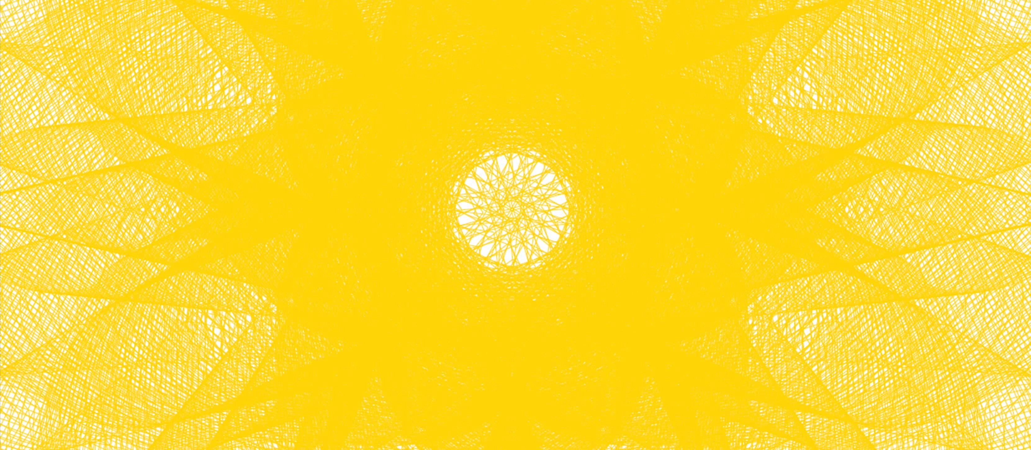 Yellow banner with a geometric pattern across it.