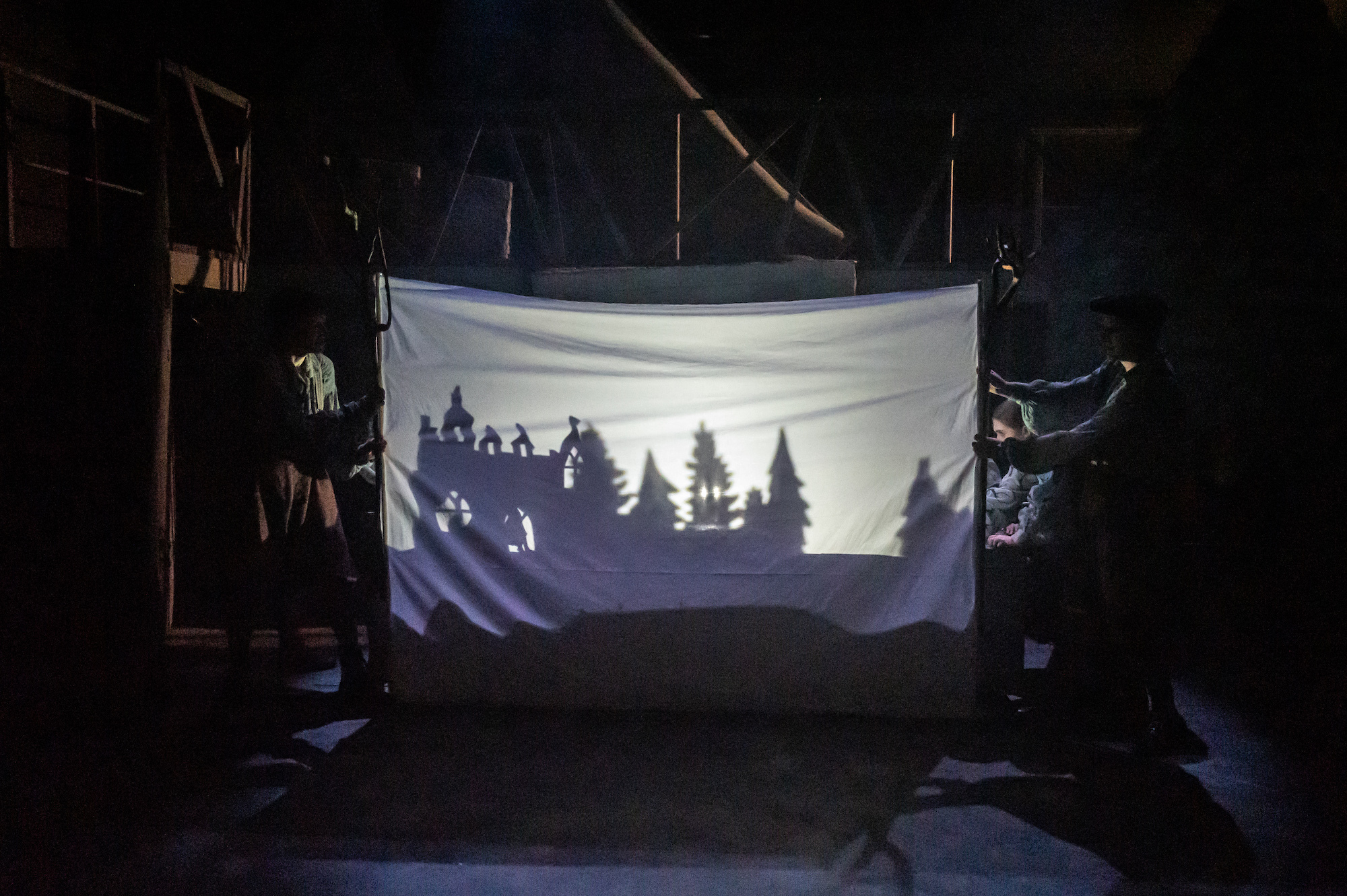 A shadow-puppet scene on the set of The Wolves of Willoughby Chase