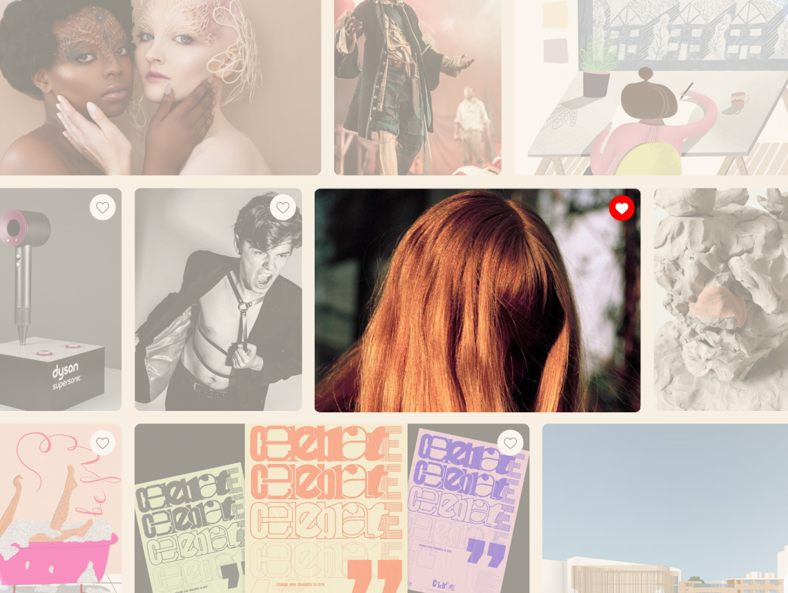 Grid of nine images with one clear central photo showing long reddish-brown hair from behind; surrounding images are heavily faded/blurred.
