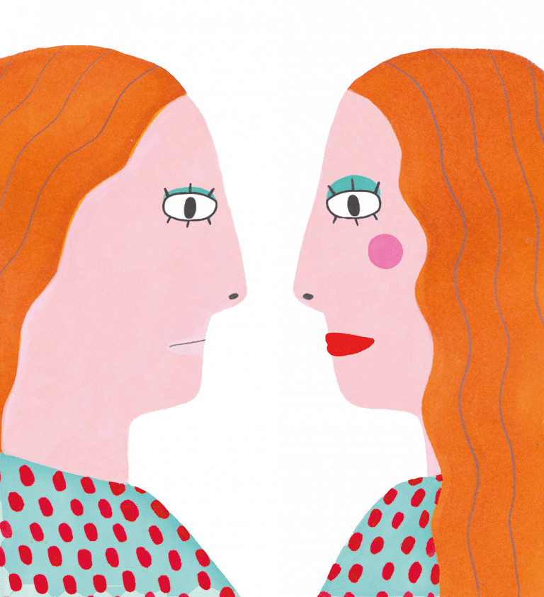 drawing of 2 girls facing each other