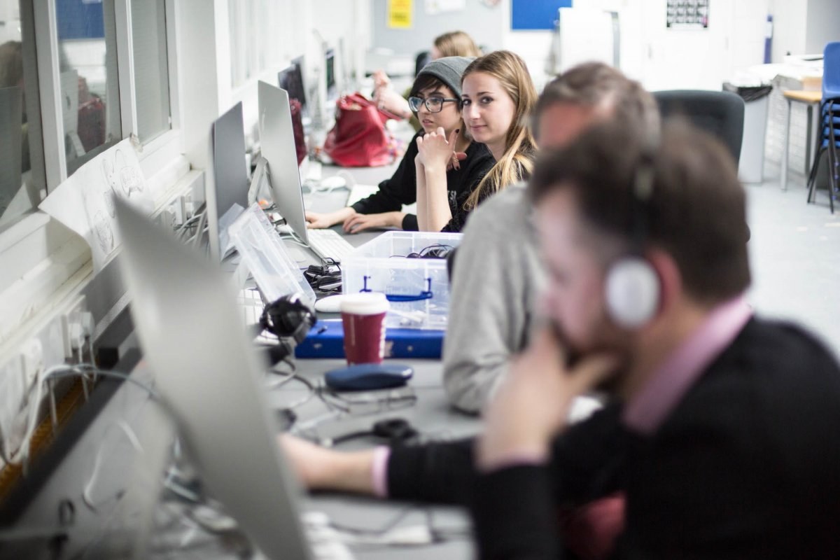 Students working in the computer room