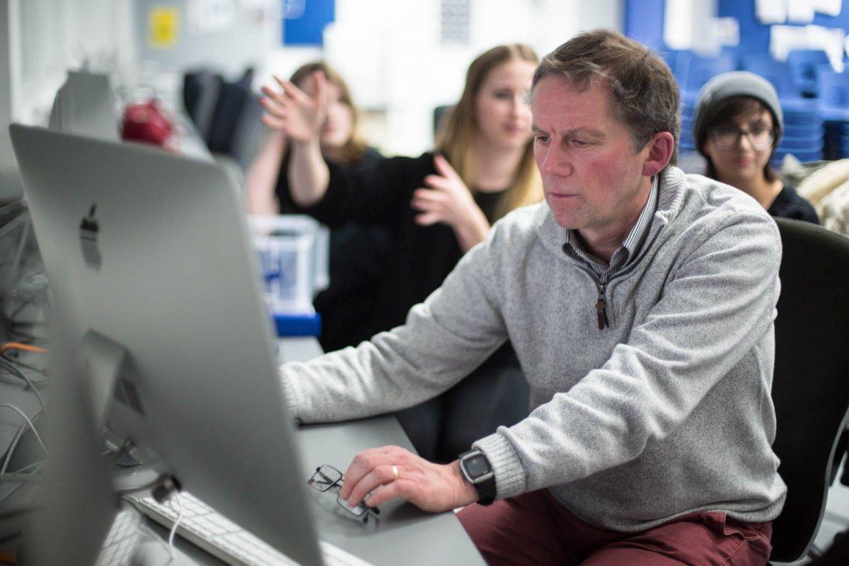 Students working in the computer room