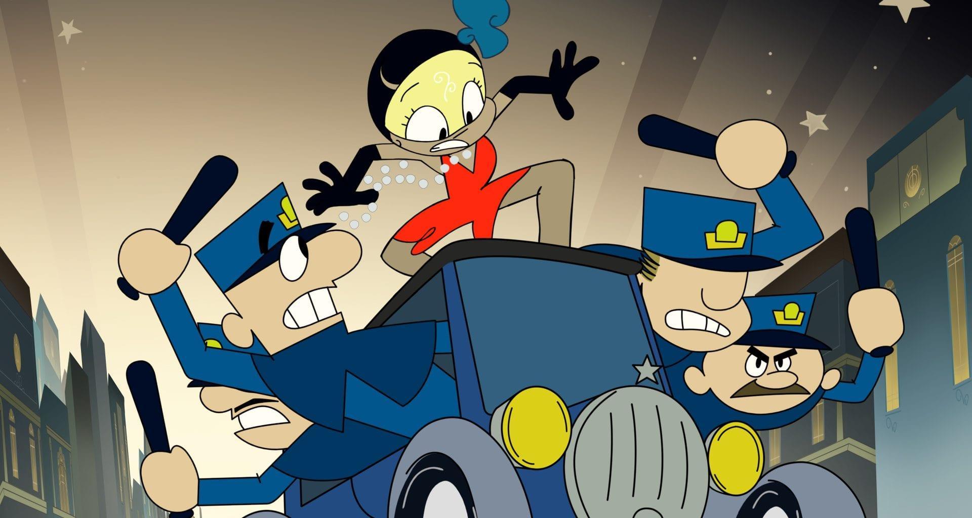 Animation of a women on the roof of a police car