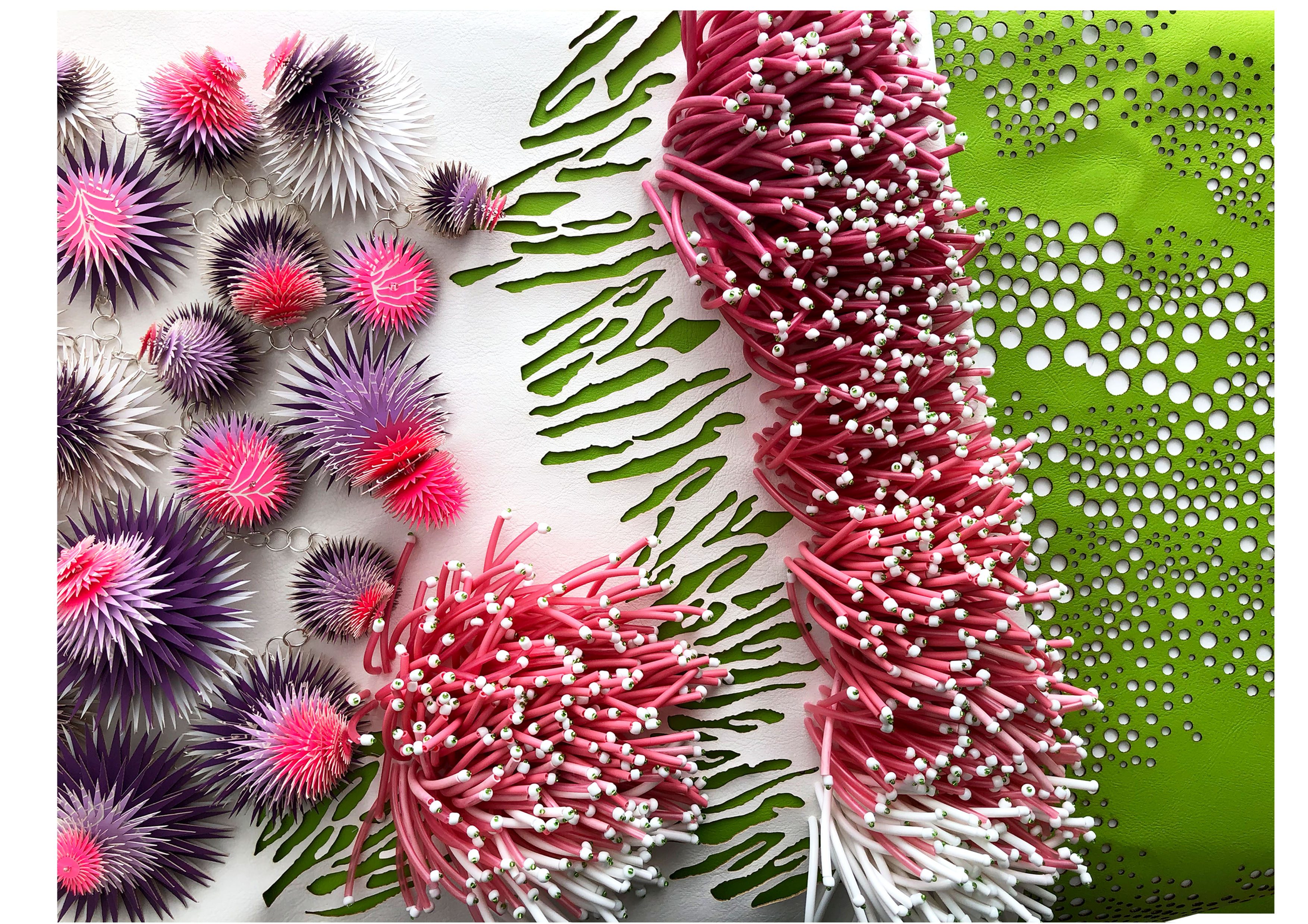 Ocean-inspired textiles with fabrics forming shapes of sea urchins and sea anemone
