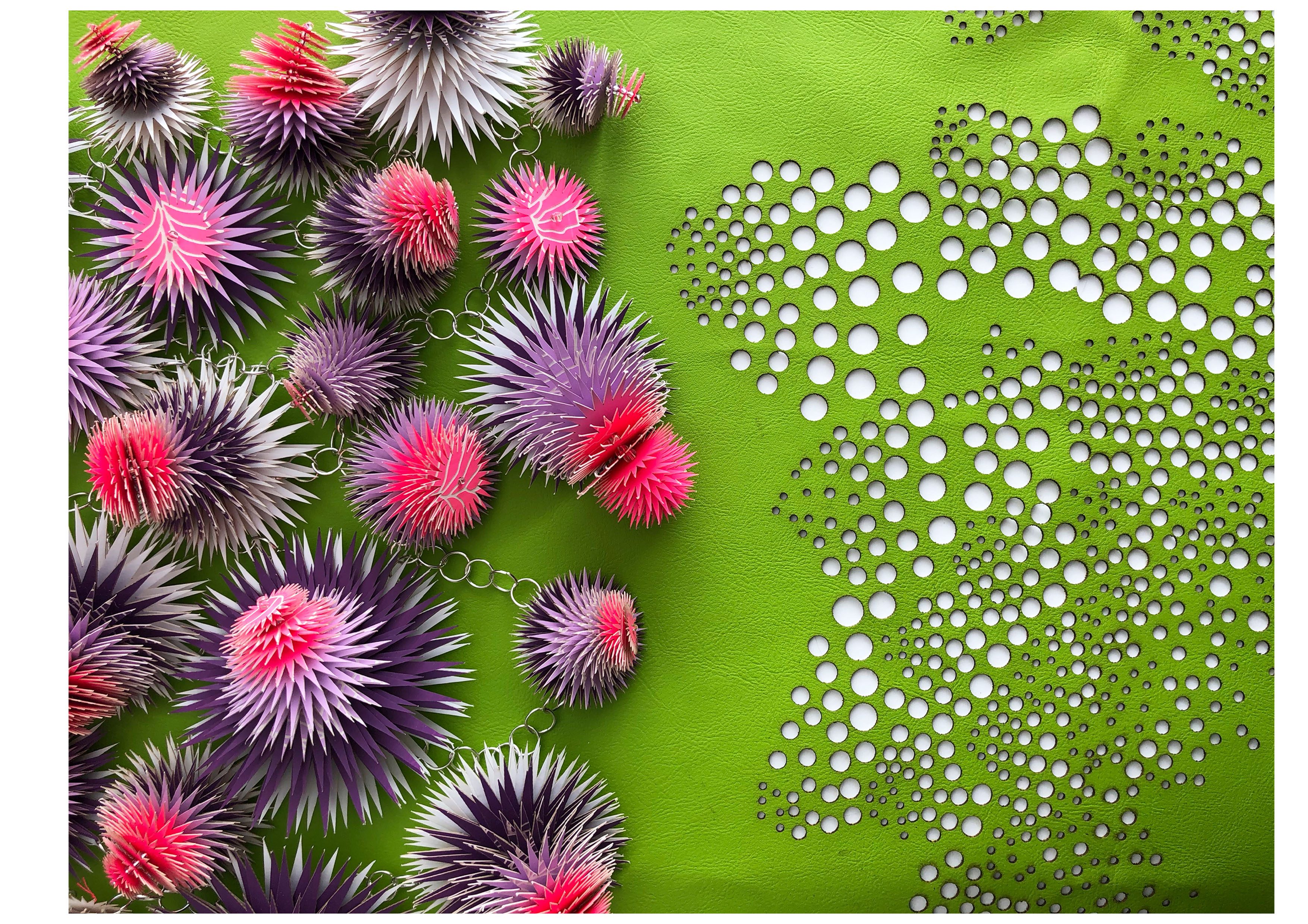 Ocean-inspired textiles with fabrics forming shapes of sea urchins and sea anemone