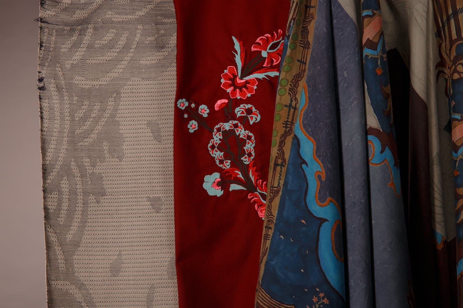 Close-up of a collection of fabric samples.