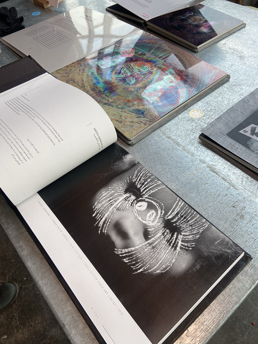 Art books on a table