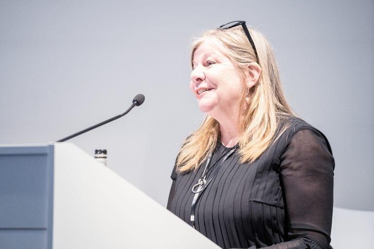 The Dean of Faculty of Media and Performance, Mary Oliver speaking at the event.