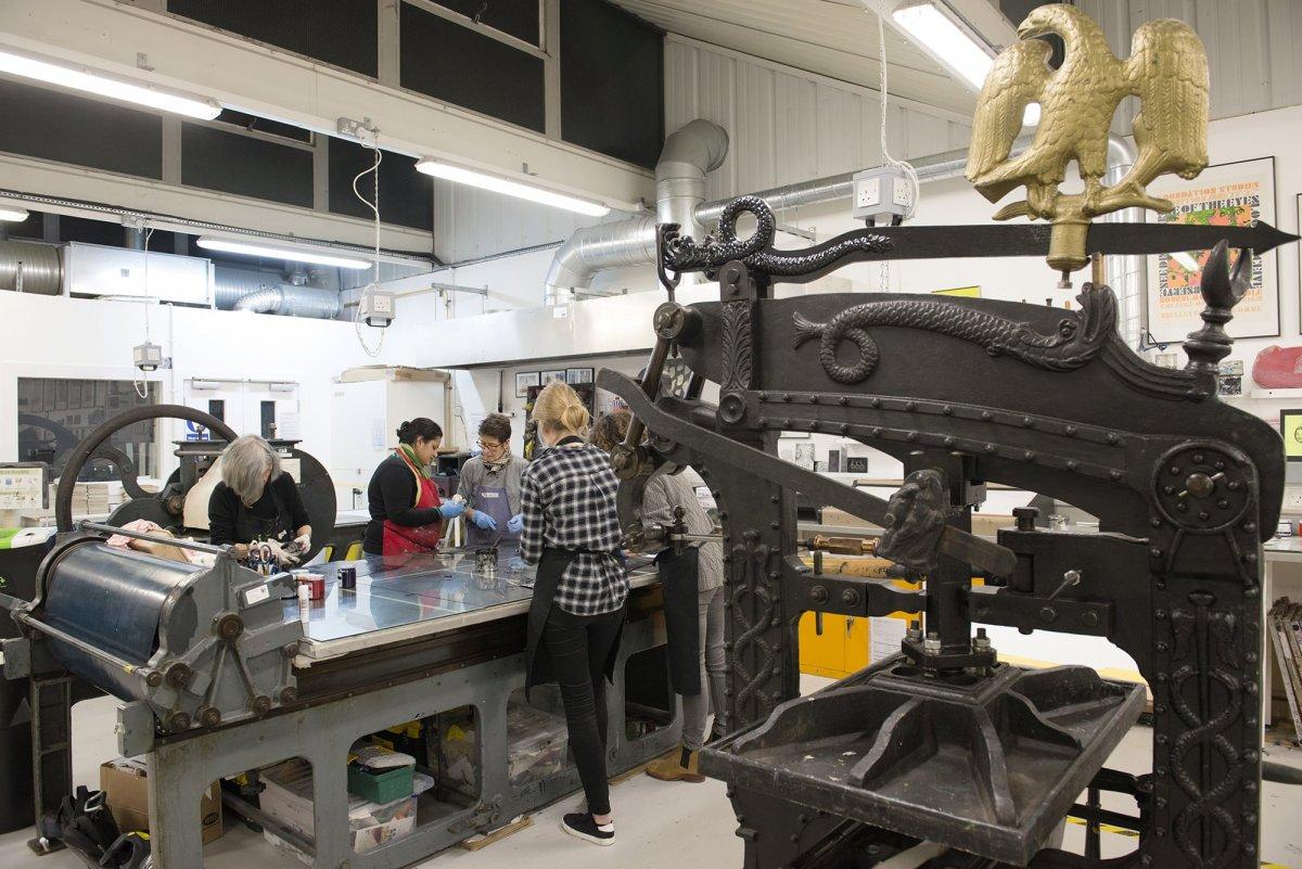 Students in the print studio