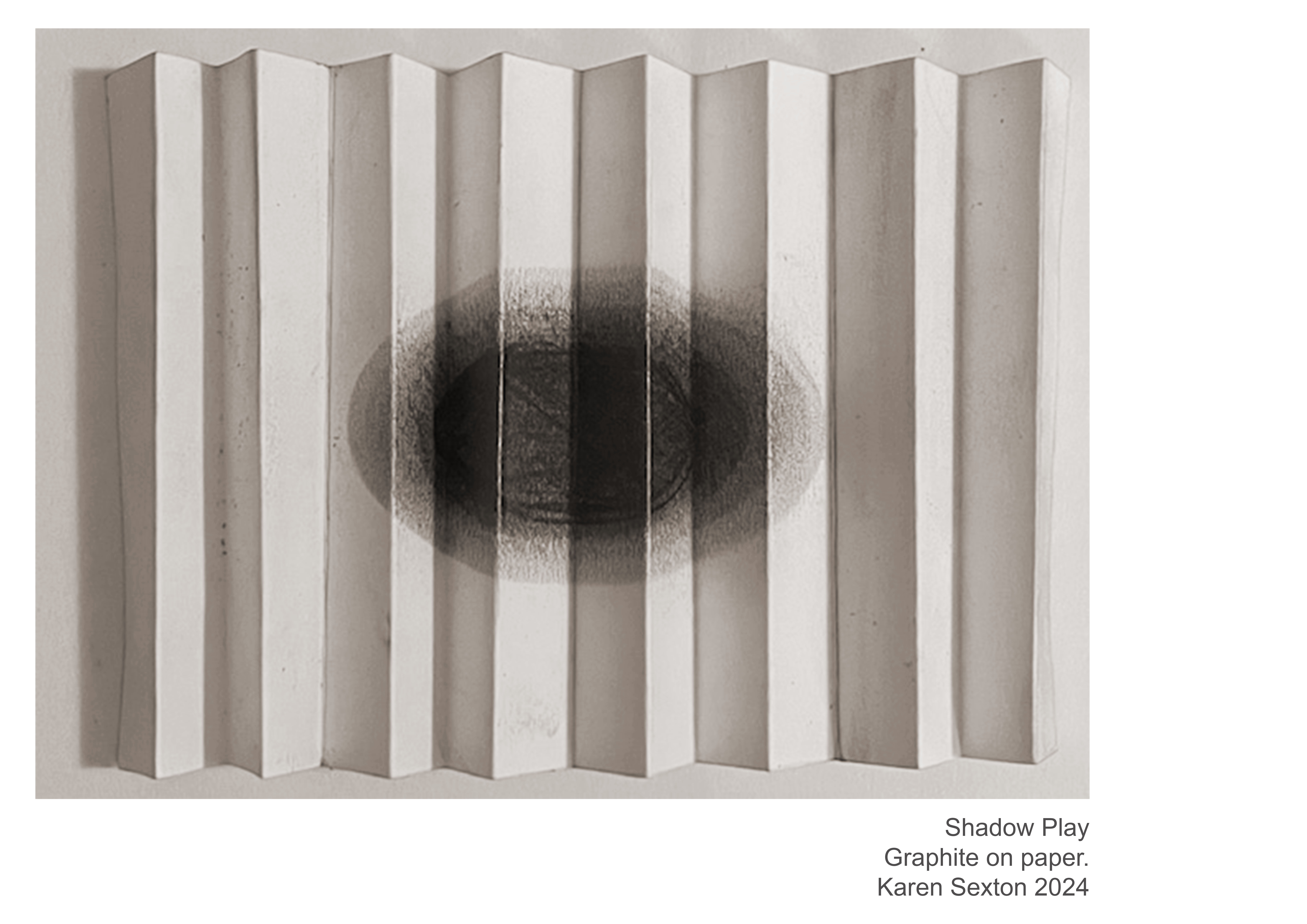 Abstract artwork, detailed pencil-shaded shape on concertina paper.