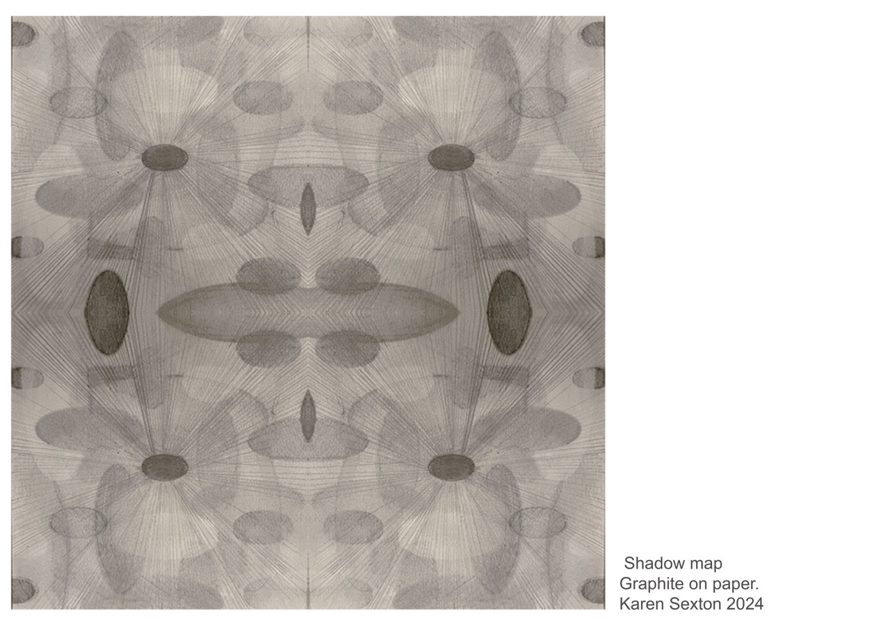 Abstract, geometric and shaded pencil drawing.