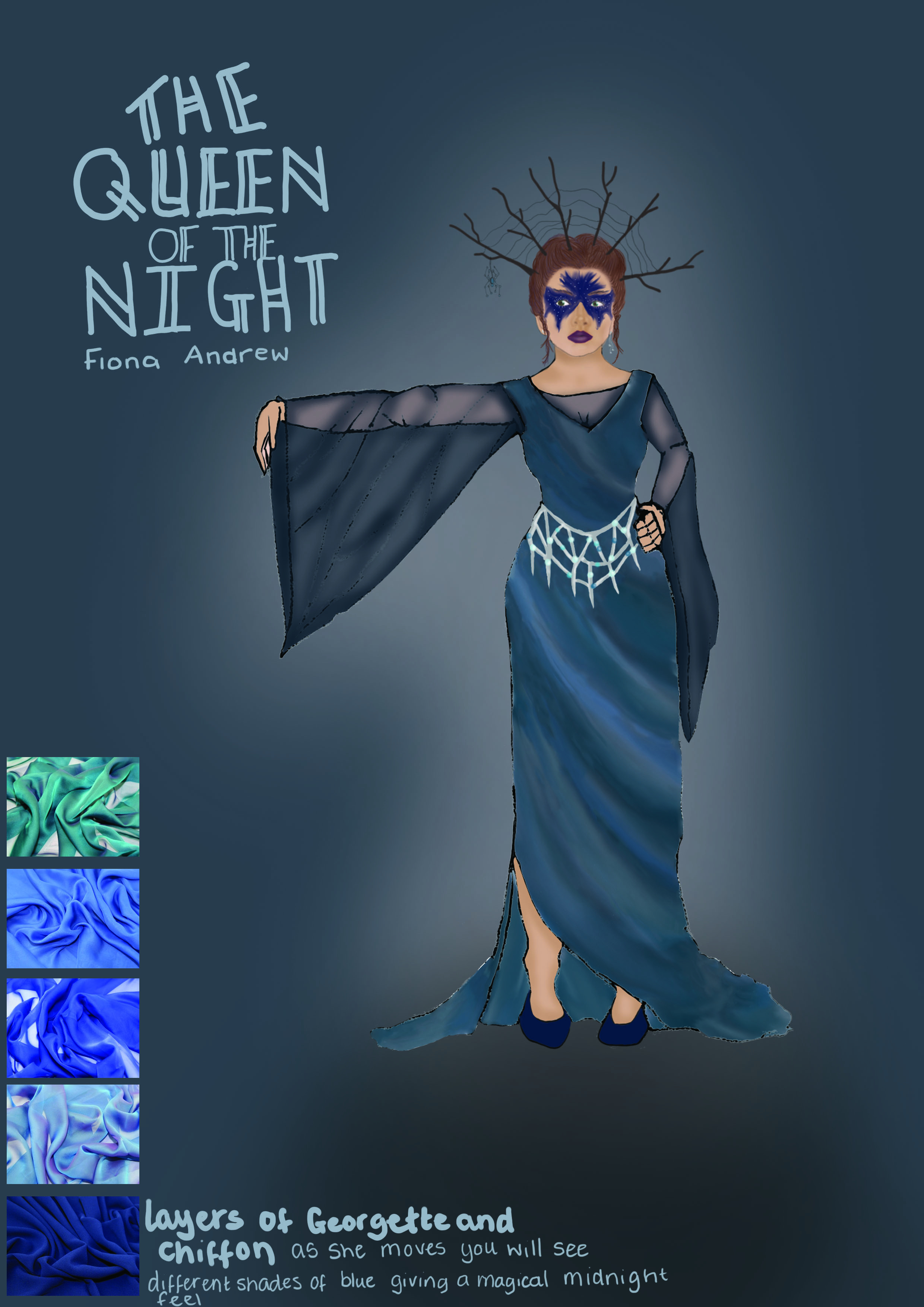 Illustration of a costume design for The Queen of the Night