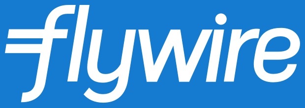 Blue banner logo with white text reading "flywire"