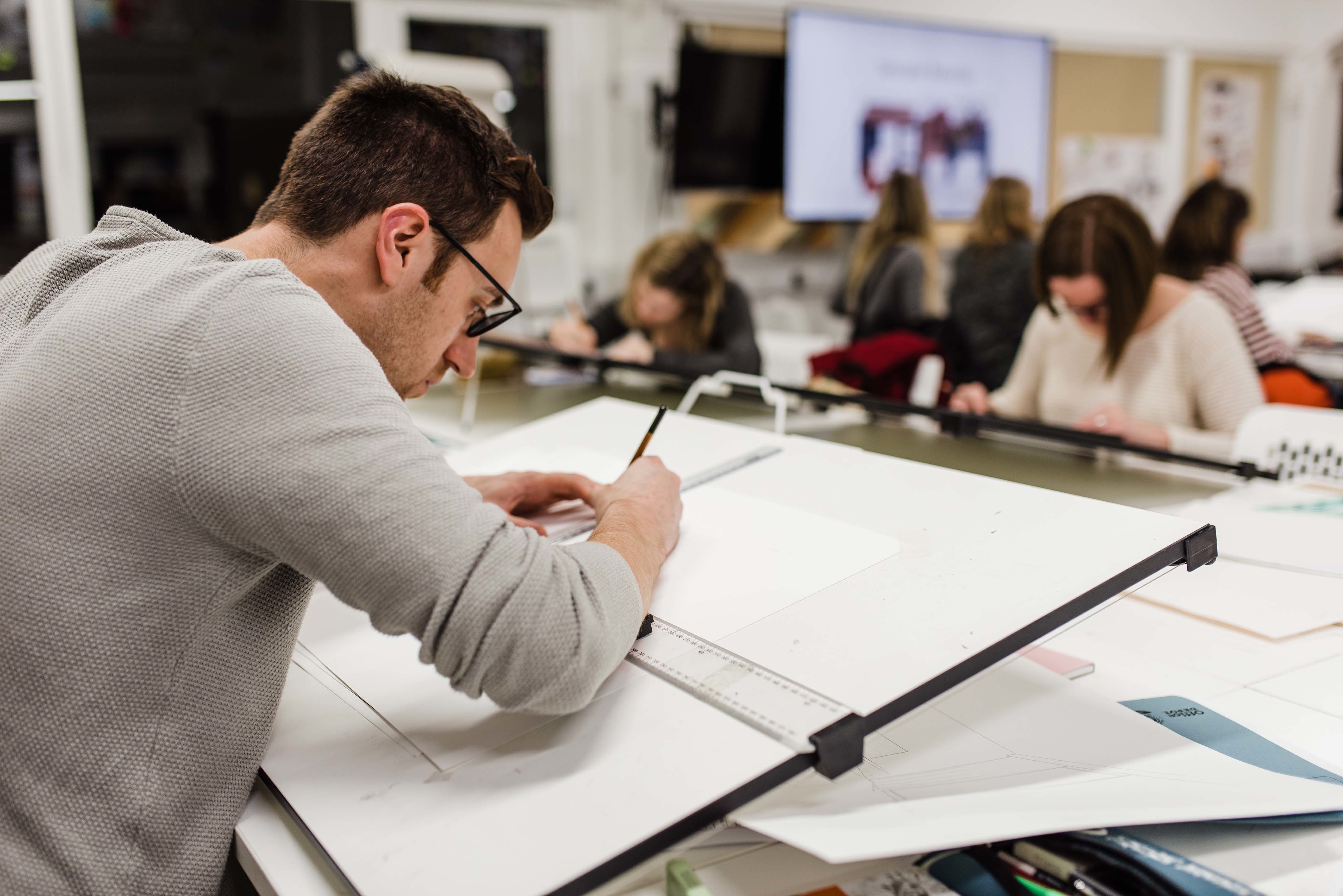 Student working in Interior Design class