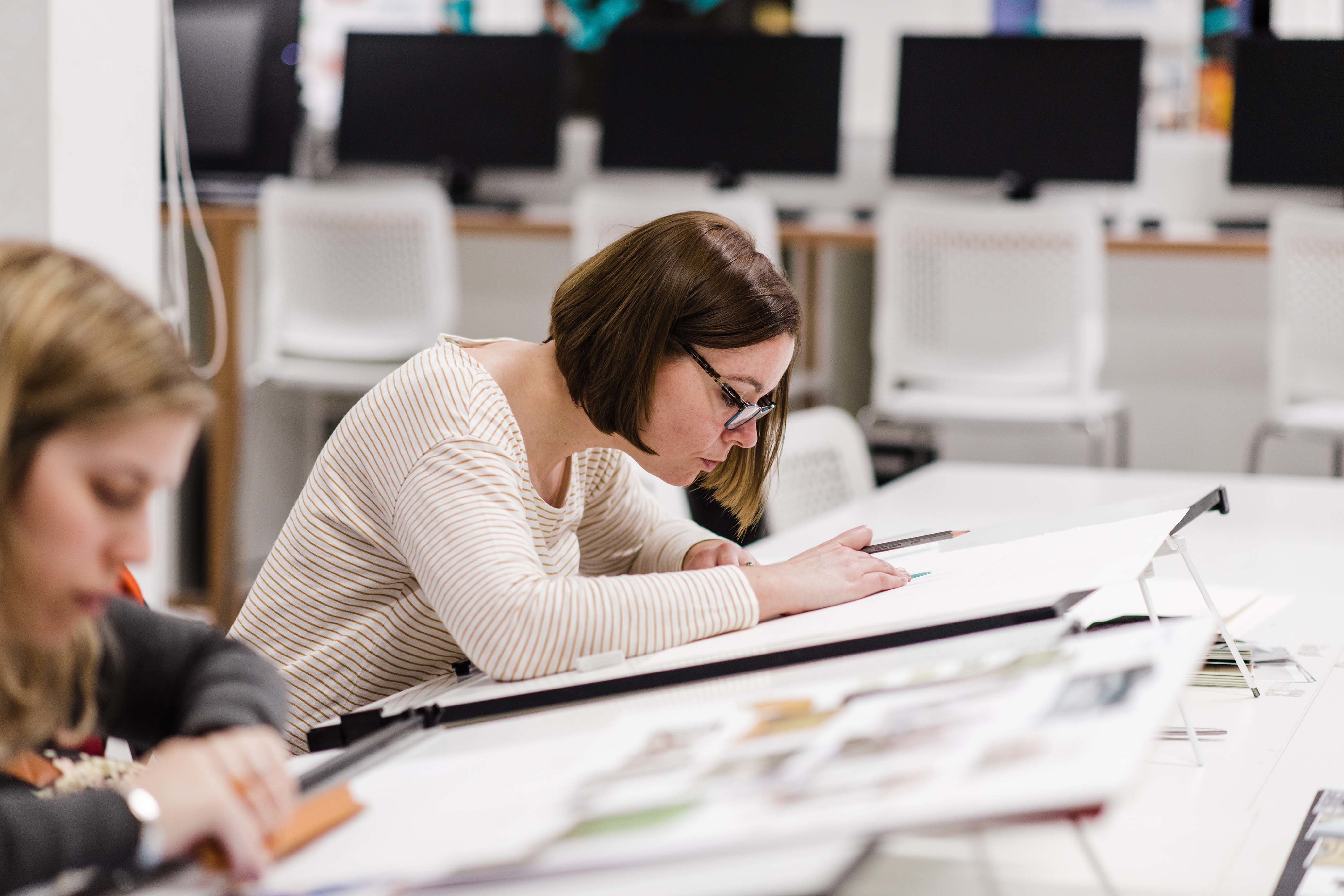 Student working in Interior Design class
