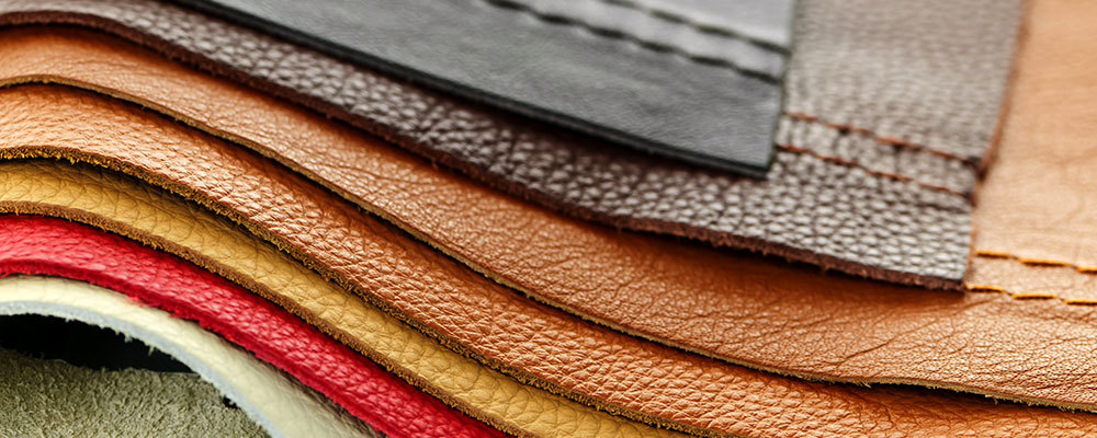 Swatches of different coloured leathers