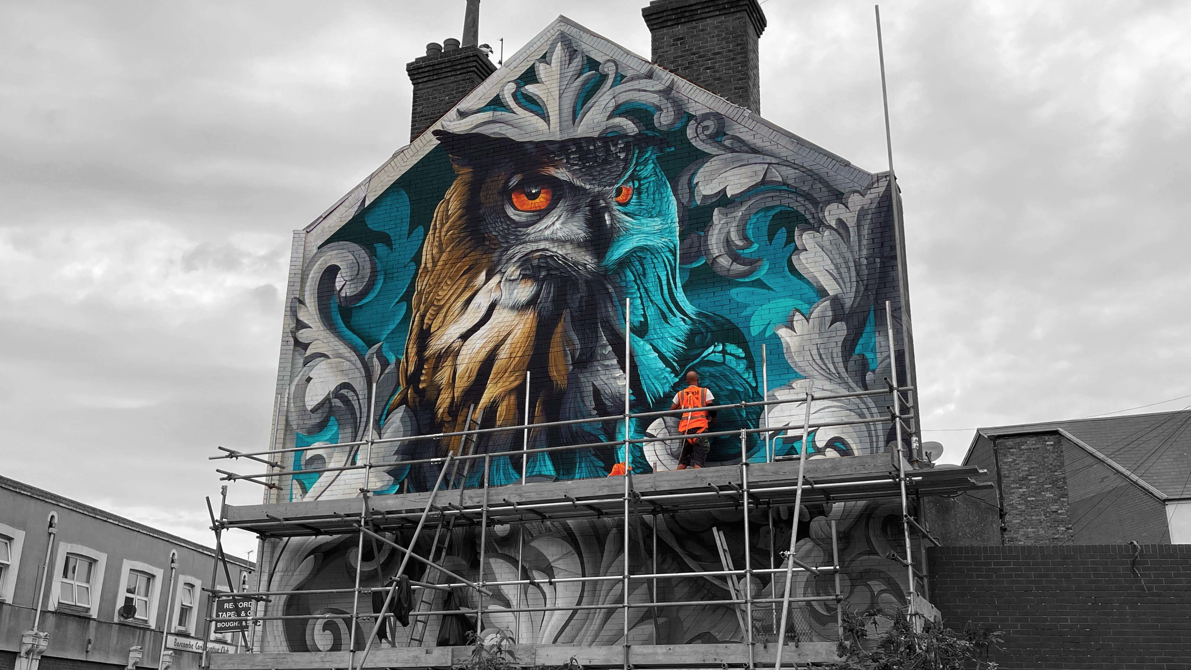 Boscombe's Owl Mural by Krishna Malla, Tech Moon