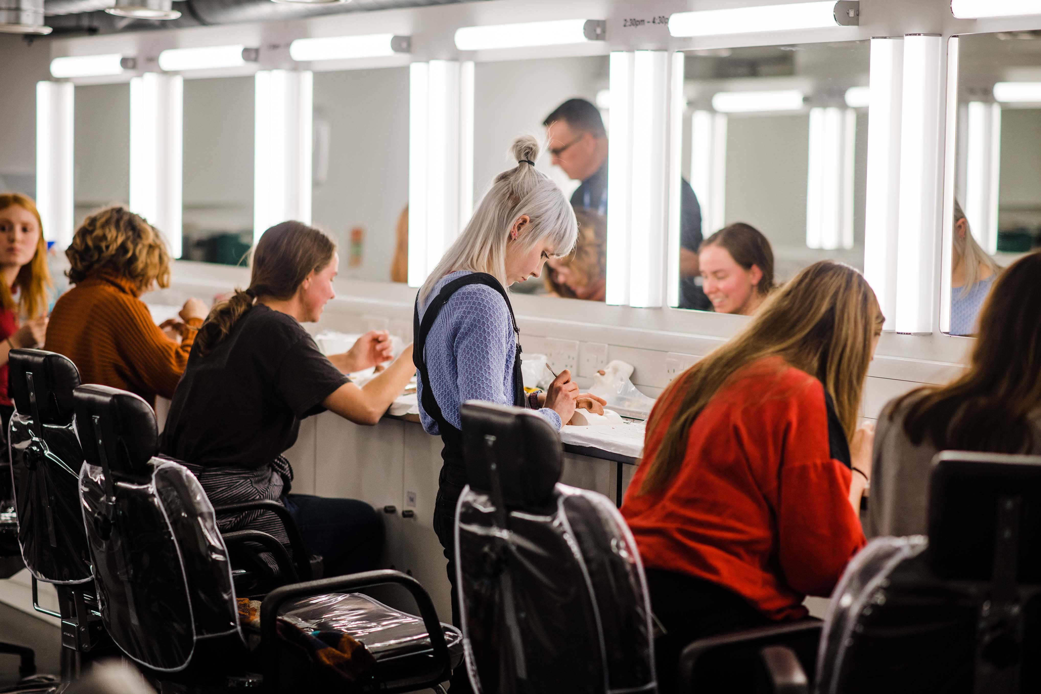 Students in makeup studio