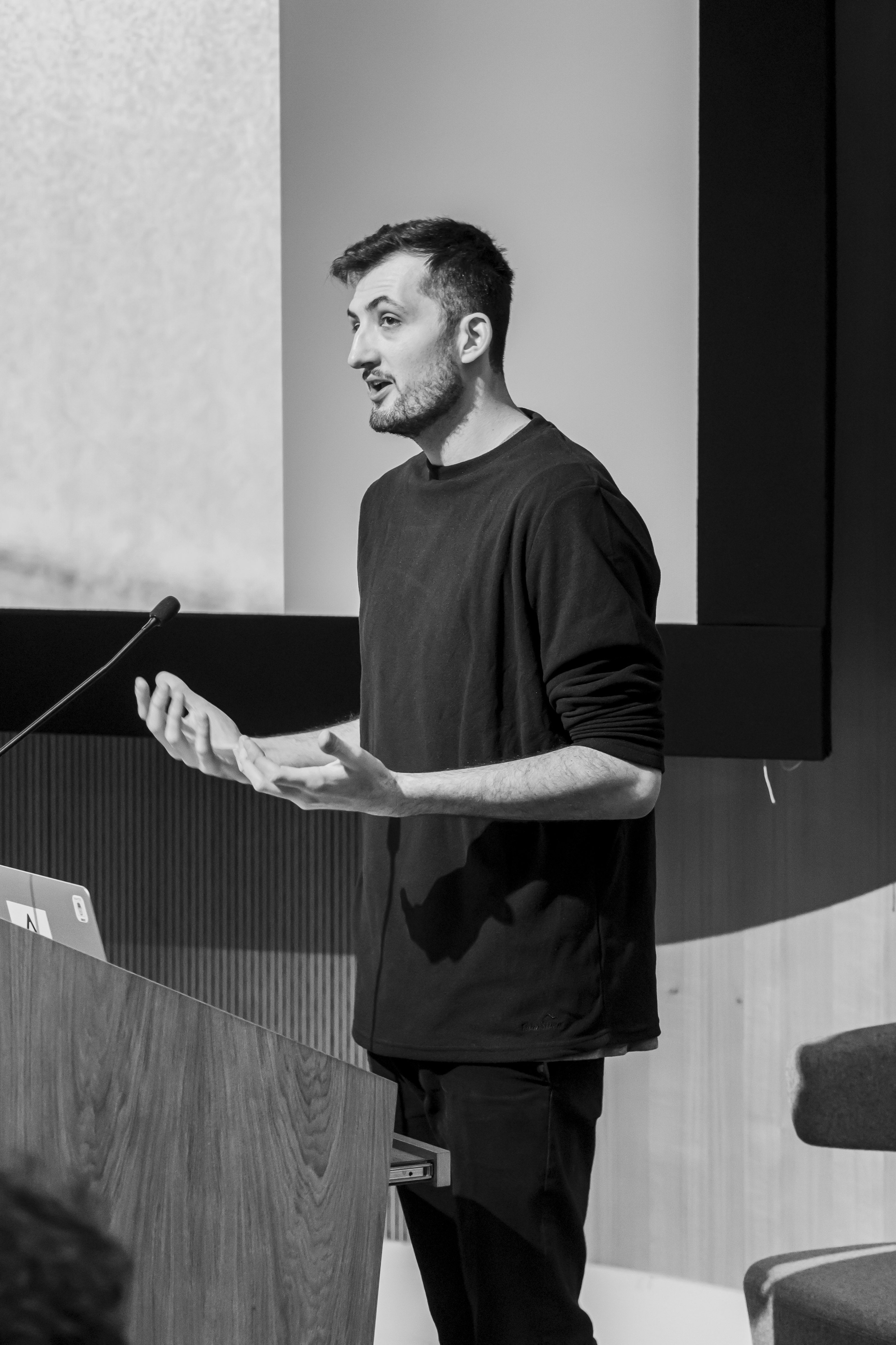 Rob Nicoll chips boards at AUB Human New Narratives
