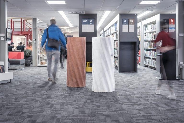 ‘Duo’ (St Bee’s Cumberland Sandstone and Carrara marble, 2018) featured in the AUB library.