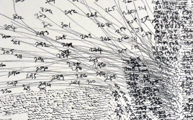Lines firing in different directions and overlapping, with handwritten numbers in and around the lines.