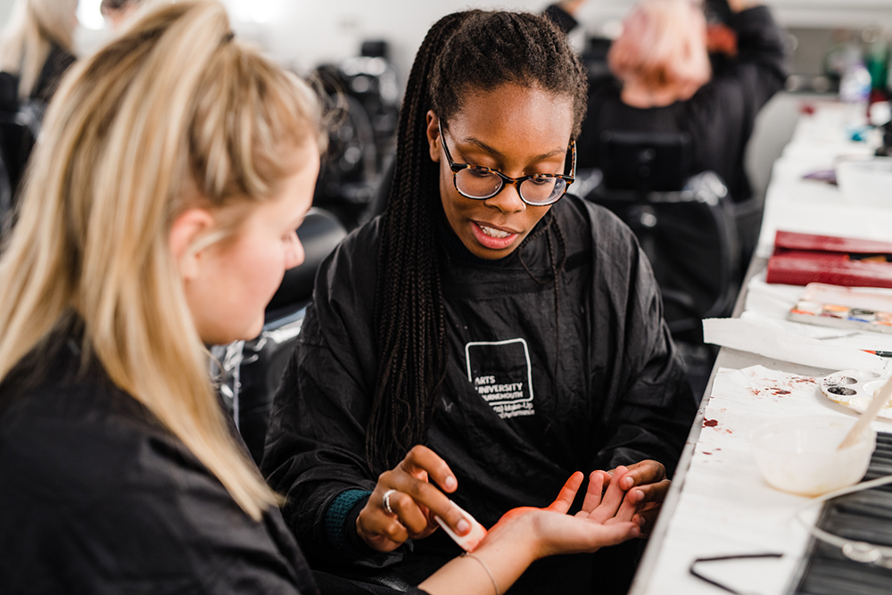 students in makeup studio