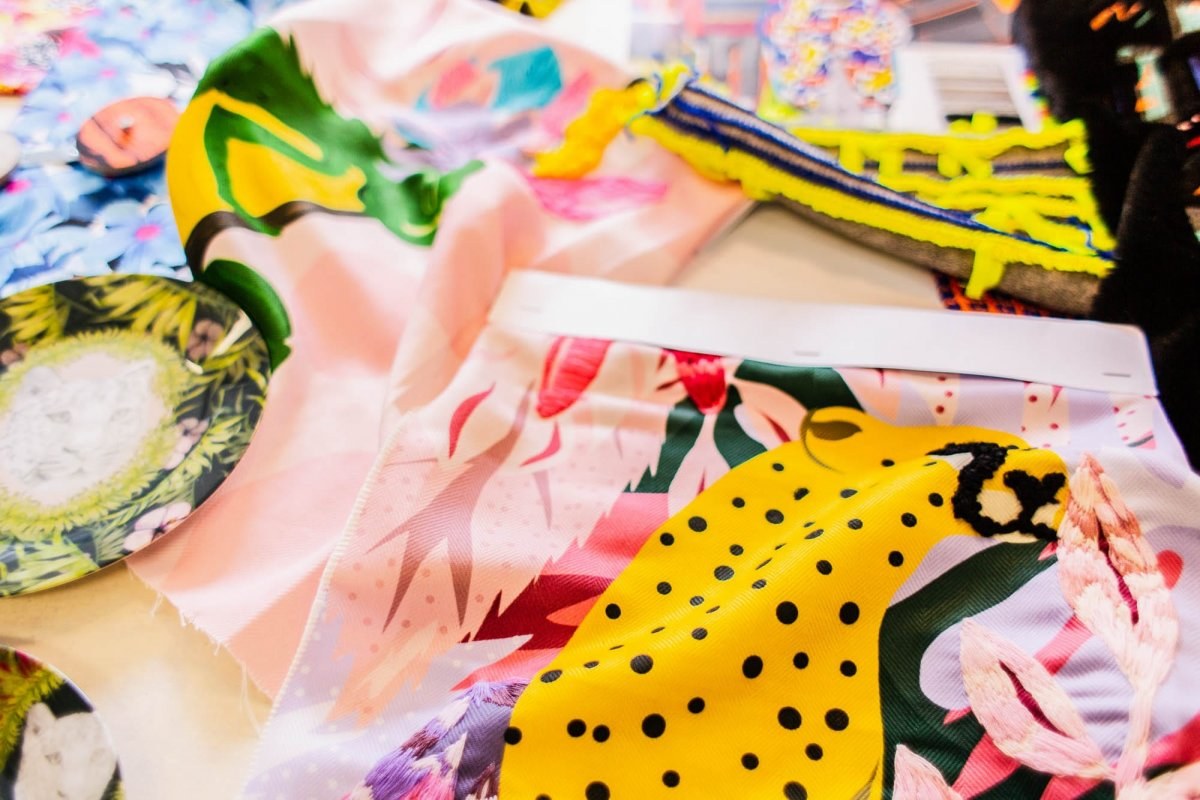 A close up of several fabrics