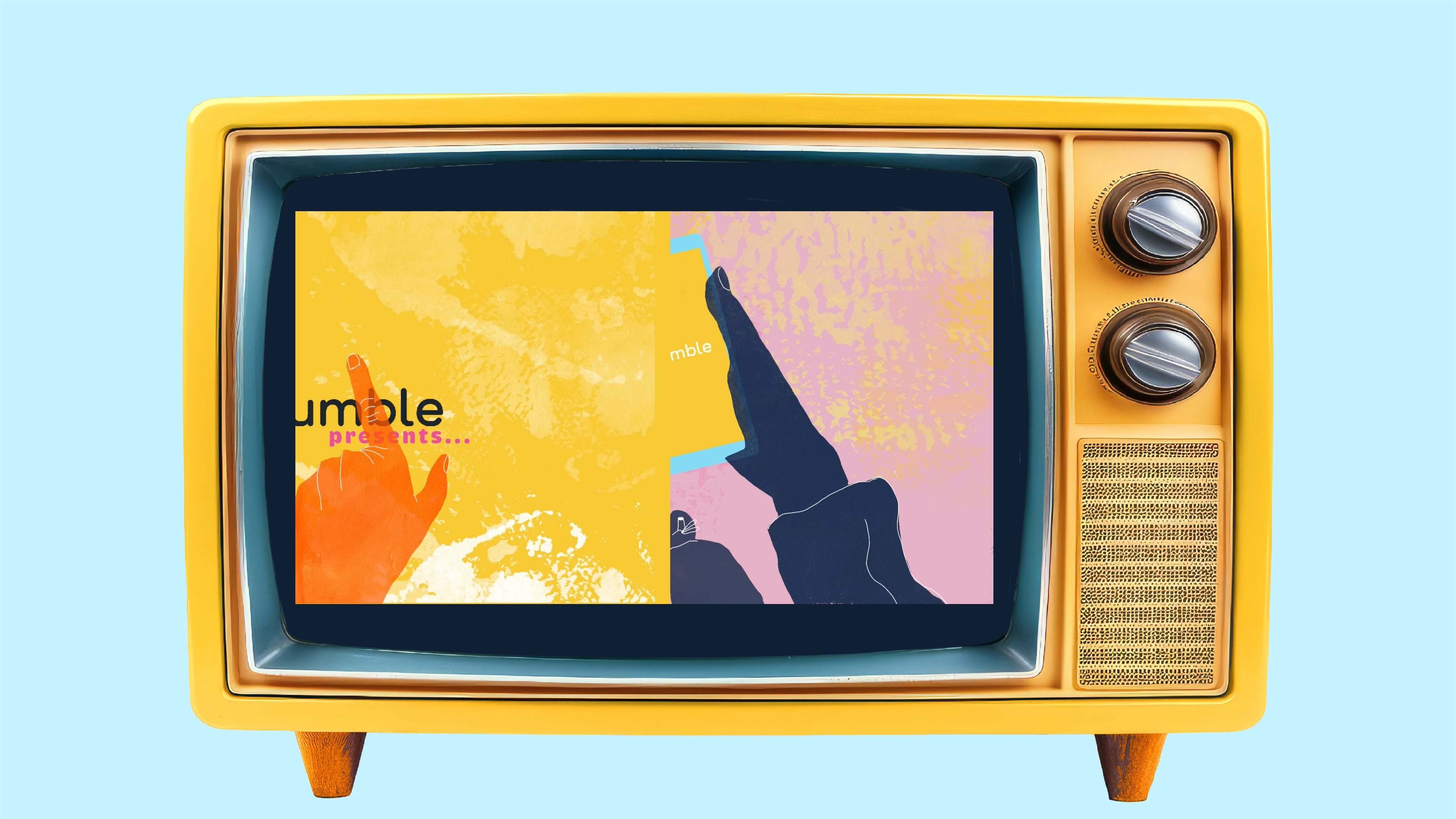 Animated advert for ‘Bumble cafe’ on a mock retro TV.